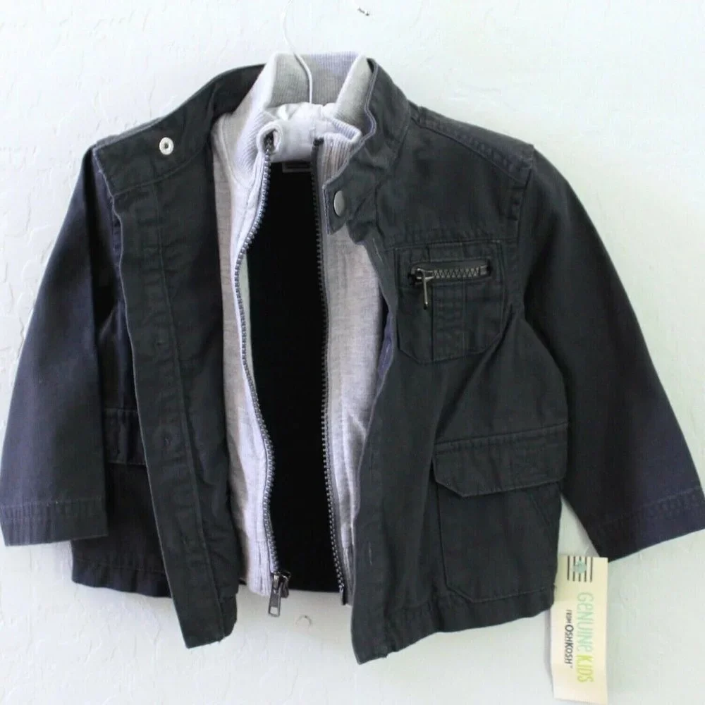 Genuine Kids by OshKosh Girls Charcoal High Neck Jacket Size 18 Months